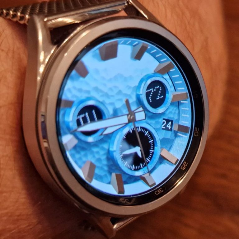Realistic analog 'starburst' dial real-time 3D rendered watch face in baby pink